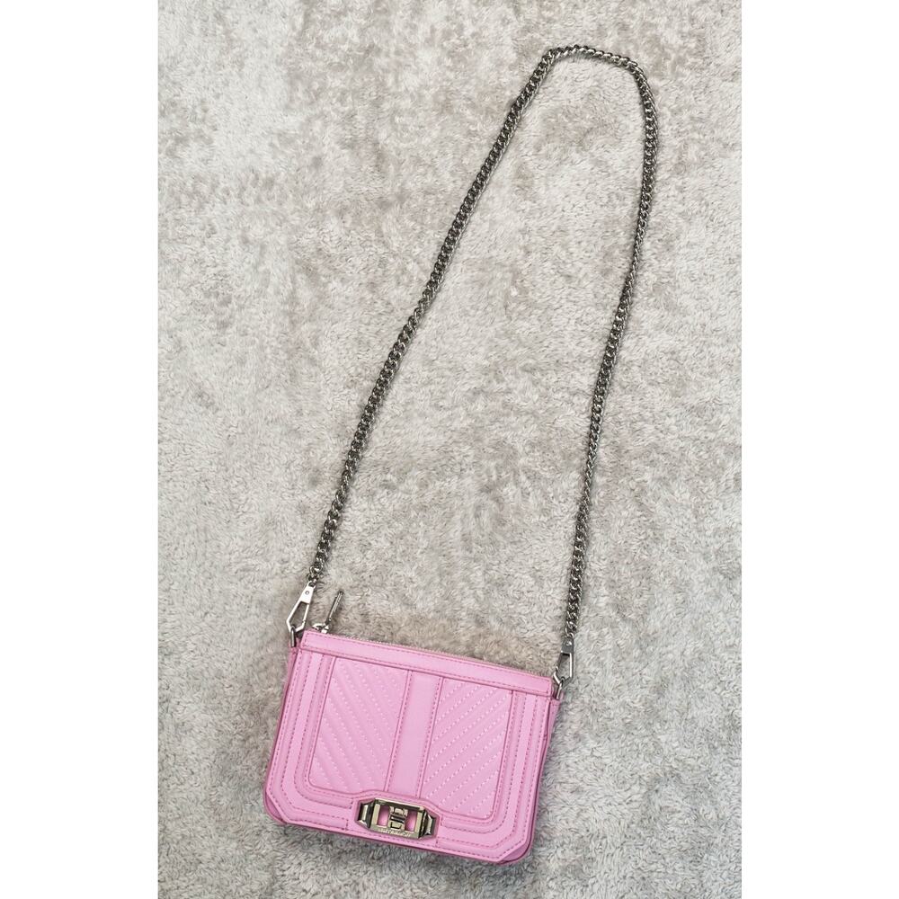 Rebecca Minkoff Chevron Quilt Mini Crossbody Bag Pink Leather Silver Hardware